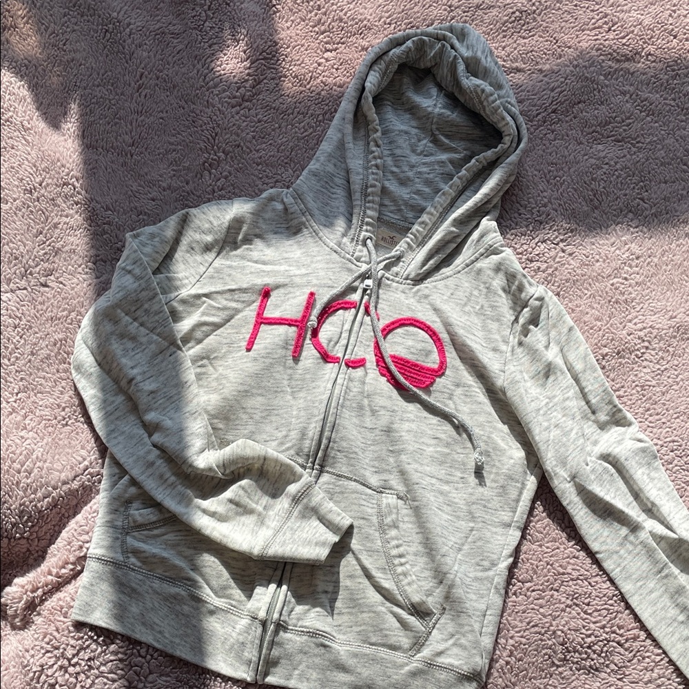 Hollister Light Gray Hoodie with Maroon Logo Tag